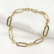 14K Solid Hollow Gold Flat Long & Short Oval Link Bracelet